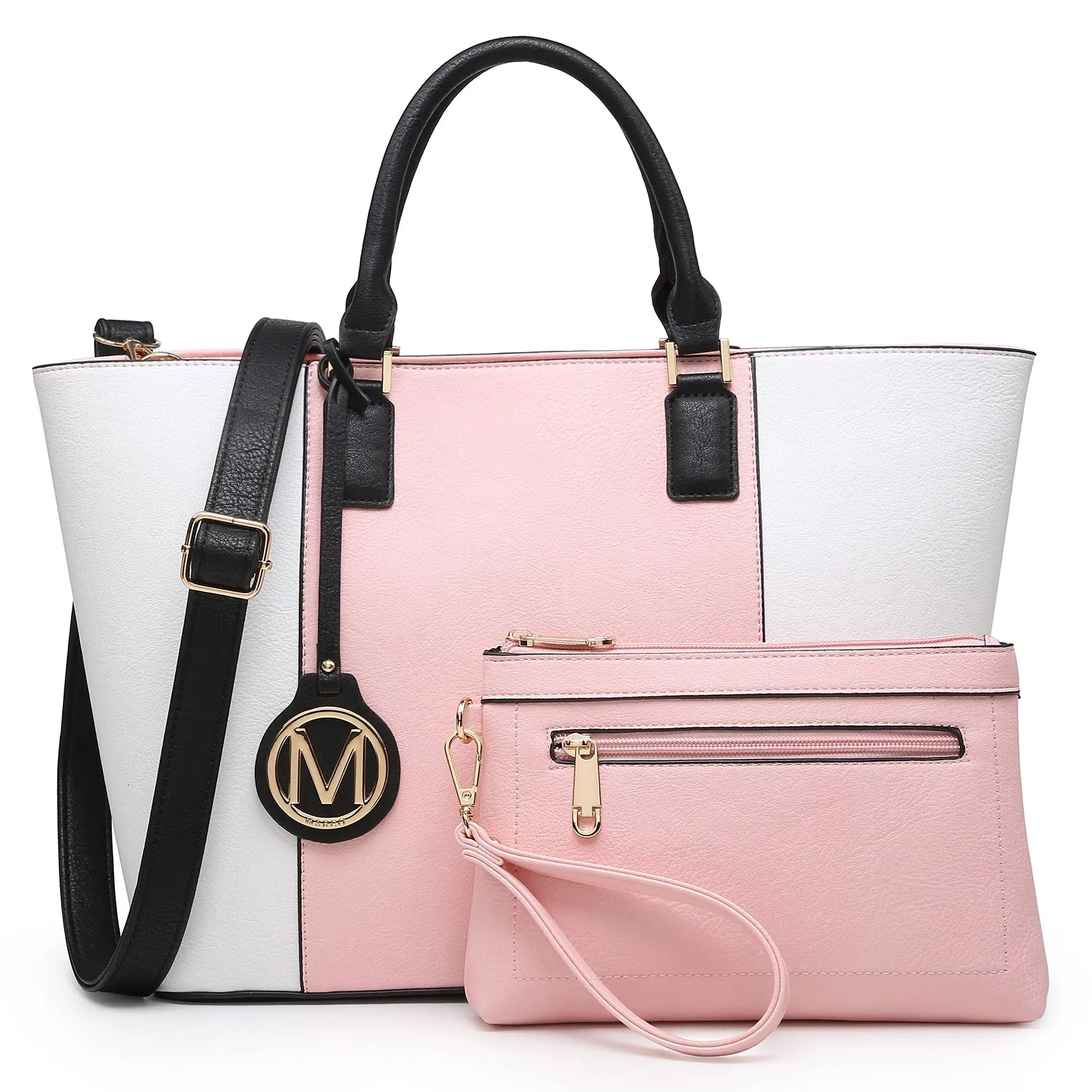 Women Two Tone Large Tote Bags Satchel Handbags Purses Set 2pcs