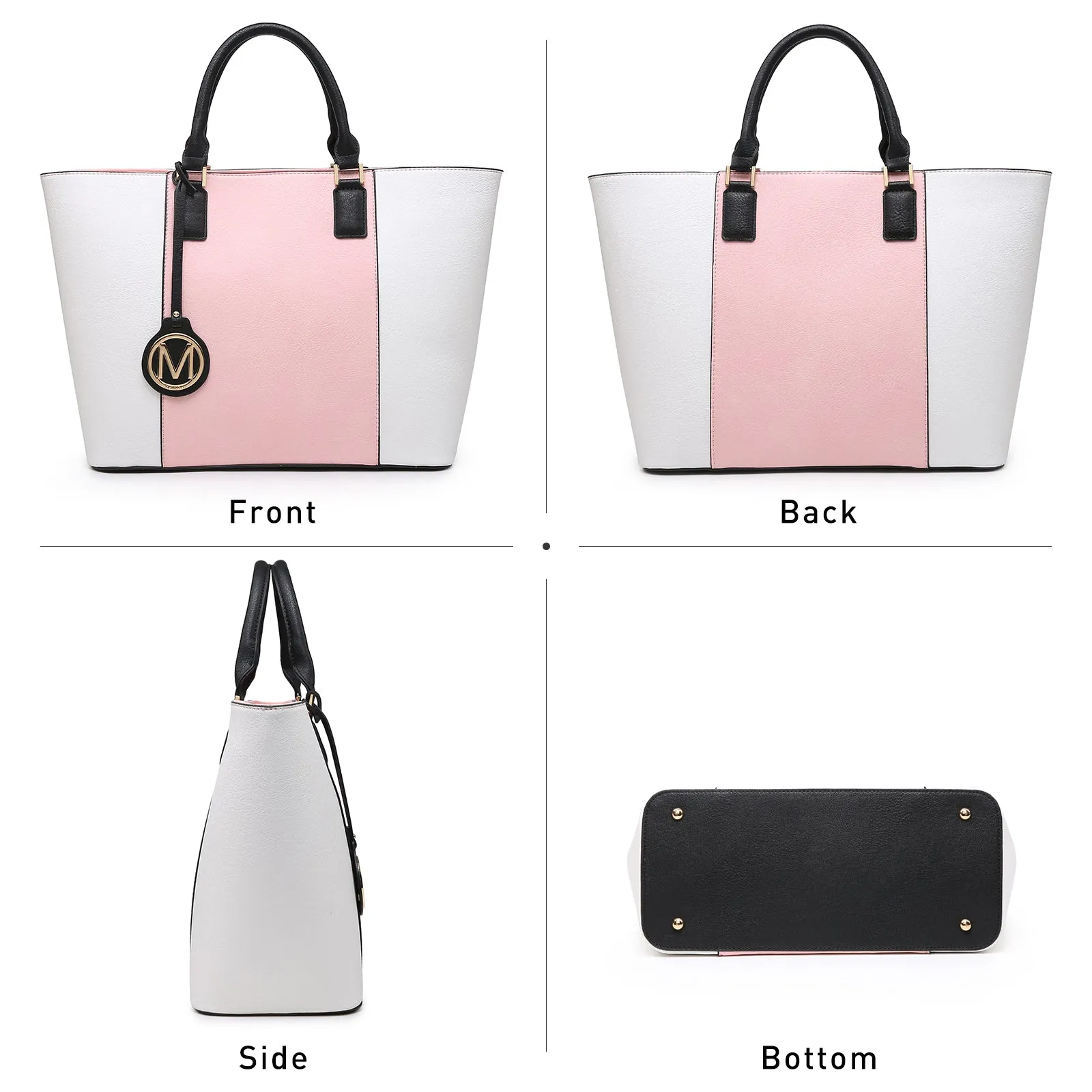 Women Two Tone Large Tote Bags Satchel Handbags Purses Set 2pcs