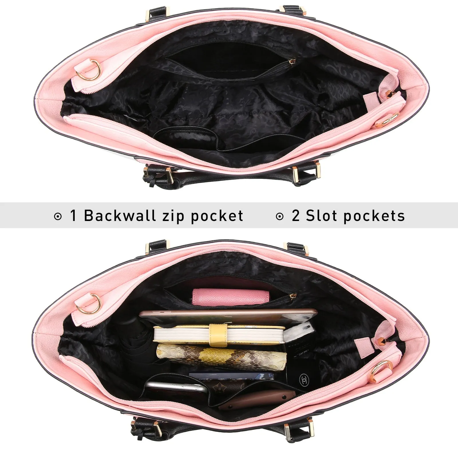Women Two Tone Large Tote Bags Satchel Handbags Purses Set 2pcs
