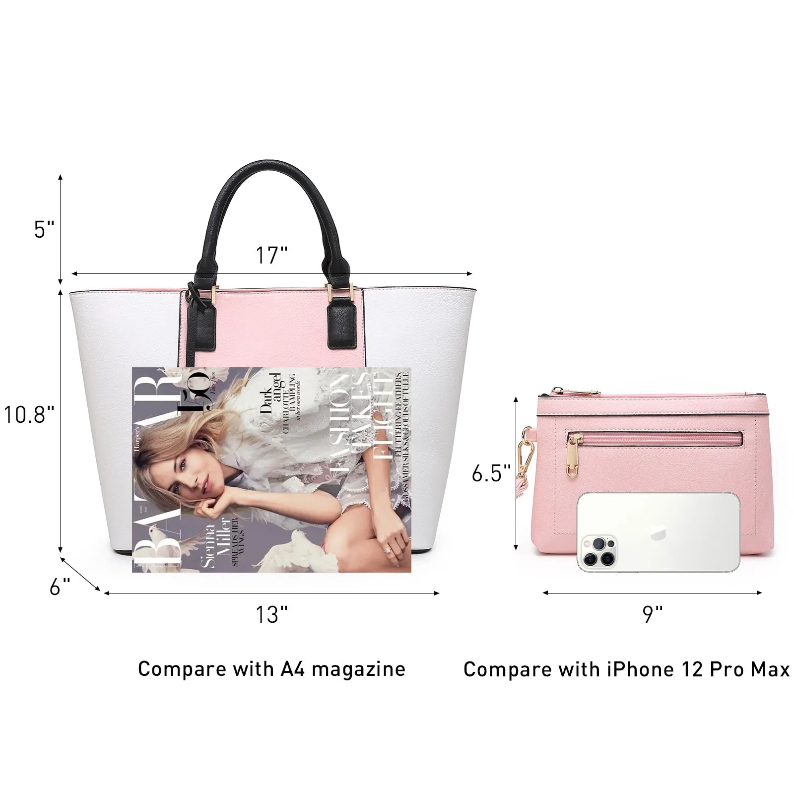 Women Two Tone Large Tote Bags Satchel Handbags Purses Set 2pcs