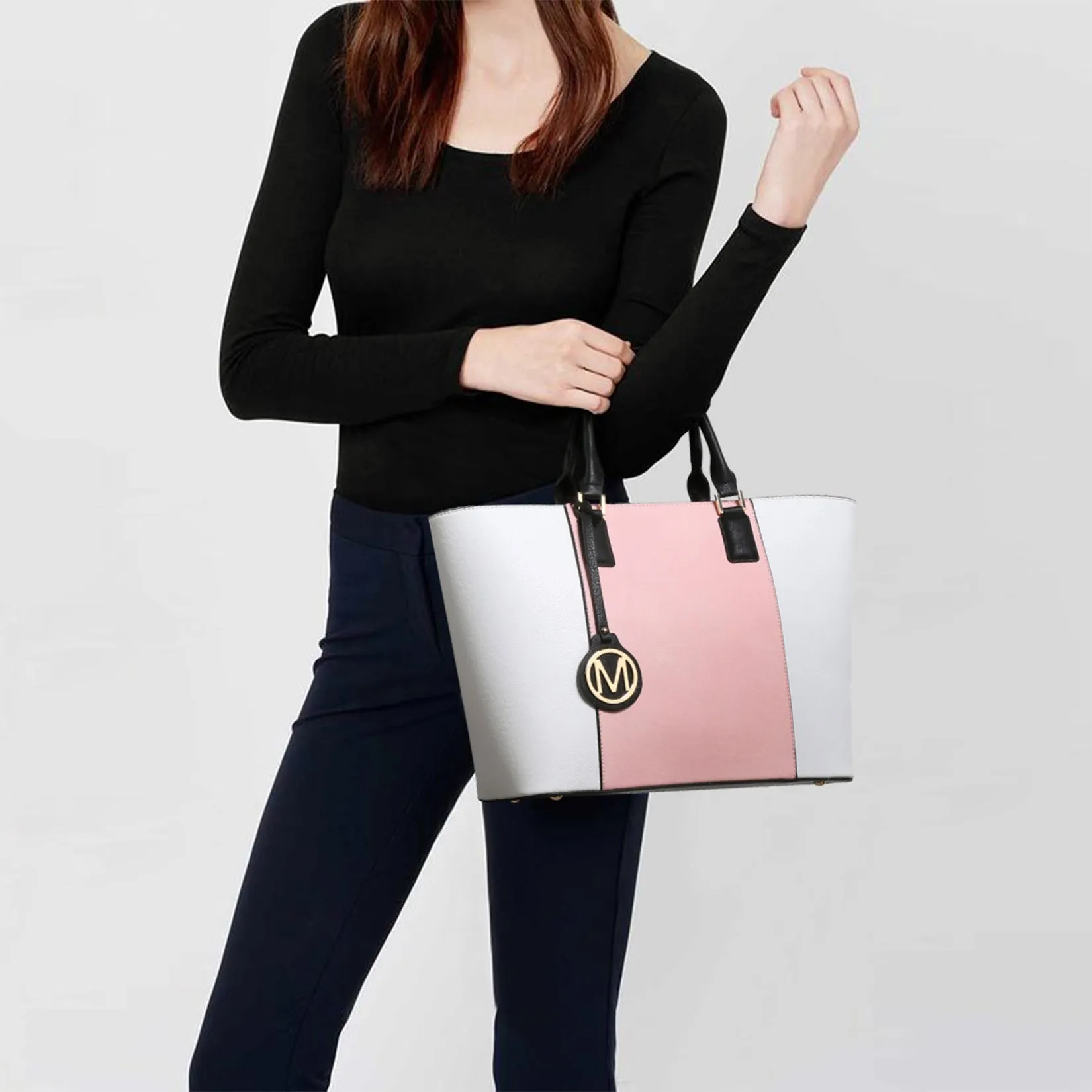 Women Two Tone Large Tote Bags Satchel Handbags Purses Set 2pcs