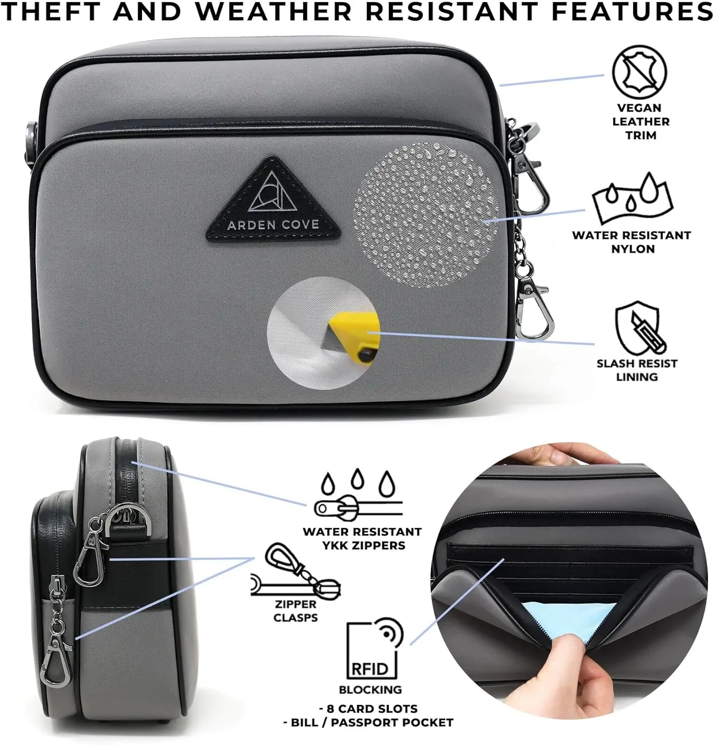Womens Anti-Theft Water-Proof Travel Crossbody Bag with Locking Clasps Chain Strap