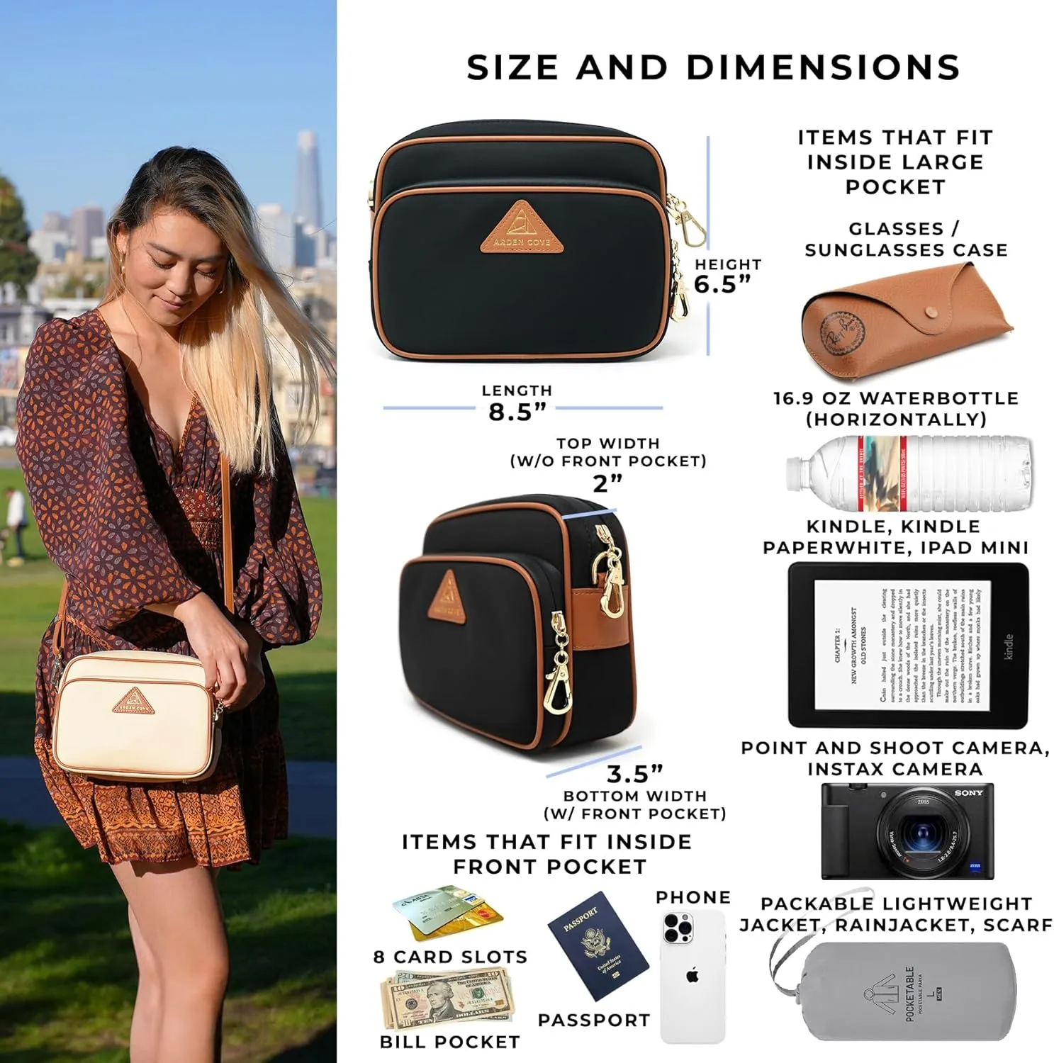 Womens Anti-Theft Water-Proof Travel Crossbody Bag with Locking Clasps Chain Strap