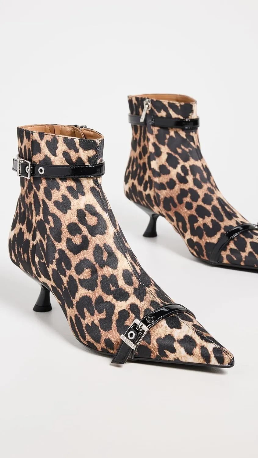 Women's Eyelets Kitten Heel Satin Print Boots