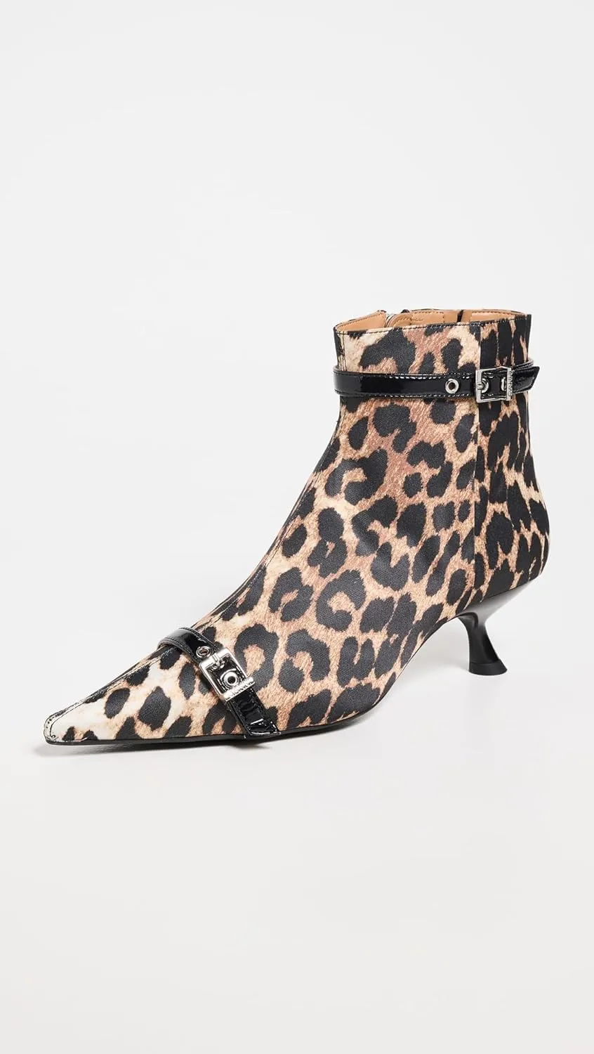 Women's Eyelets Kitten Heel Satin Print Boots