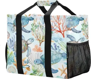 Women's Handbag Large Beach Tote Bag Zippered Handbag Quilted Shoulder Bag for Travel Work Gym Sea Turtles
