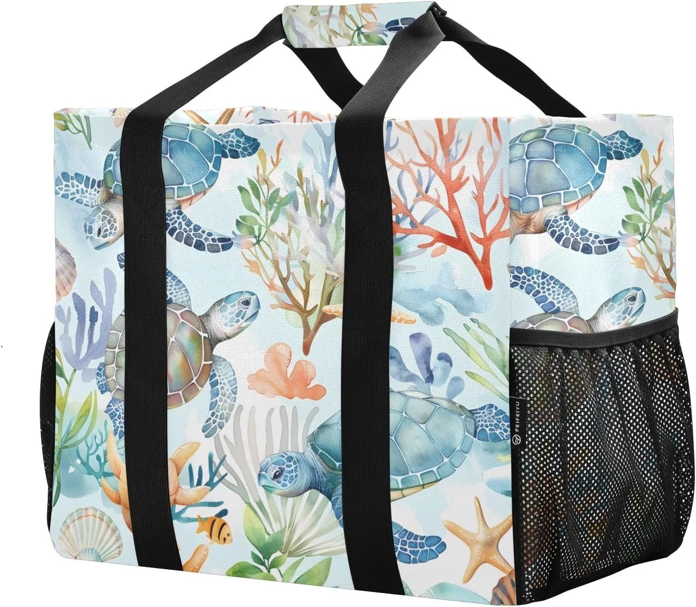 Women's Handbag Large Beach Tote Bag Zippered Handbag Quilted Shoulder Bag for Travel Work Gym Sea Turtles