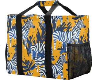 Women's Handbag Large Beach Tote Bag Zippered Handbag Quilted Shoulder Bag for Travel Work Gym Zebra Orange Leaf Pattern