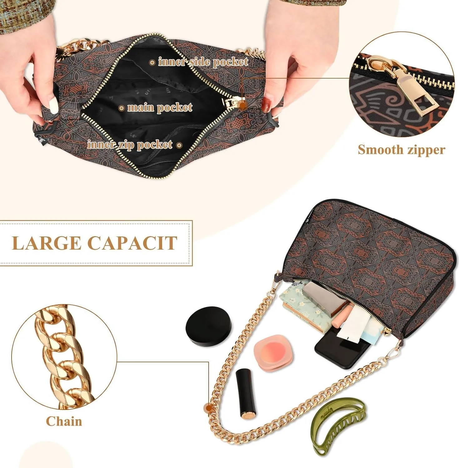 Women's Shoulder Handbags Chain Shoulder Brace for Women Bag Adultness Print Ladies Vacation Handbags Tote Purse,Multi1