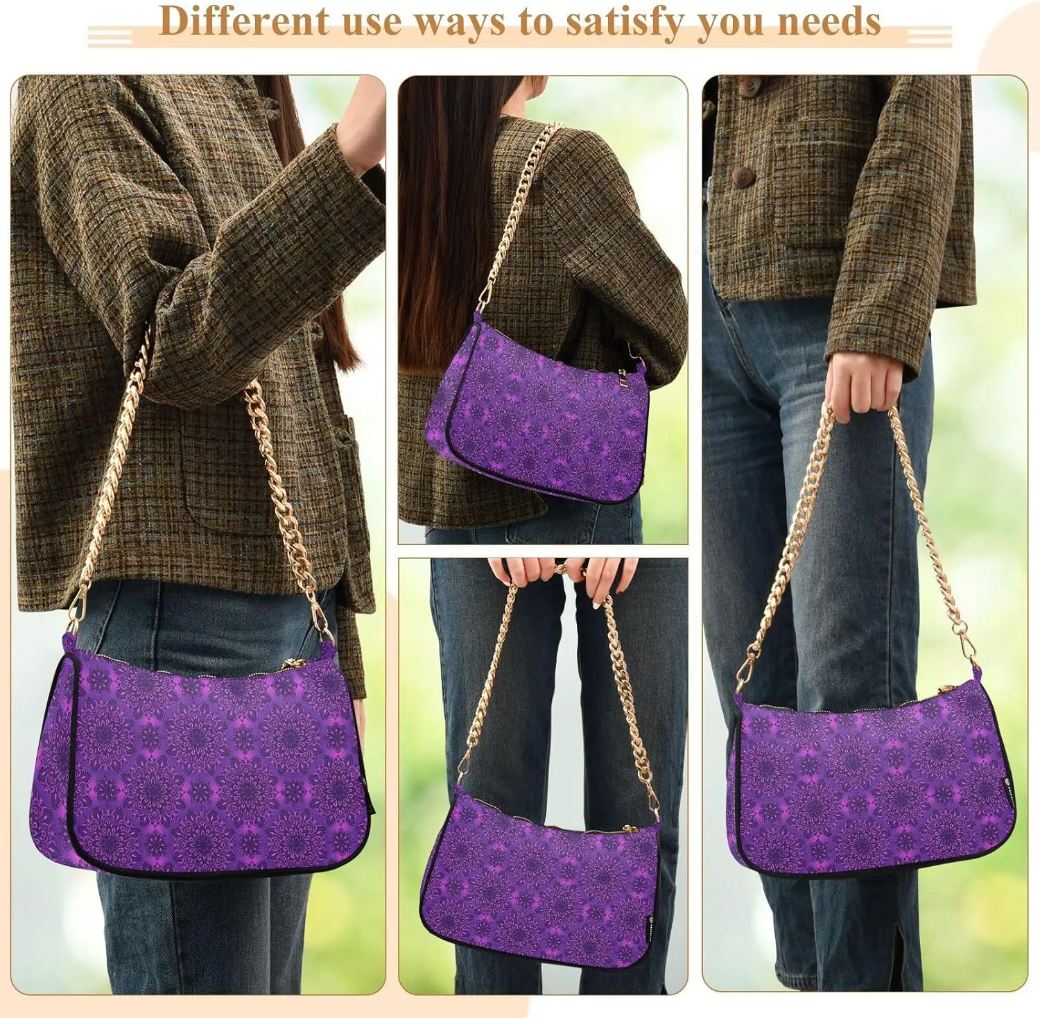 Women's Shoulder Handbags Chain Shoulder Brace for Women Bag Bohemian Print Ladies Vacation Handbags Tote Purse,Multi1