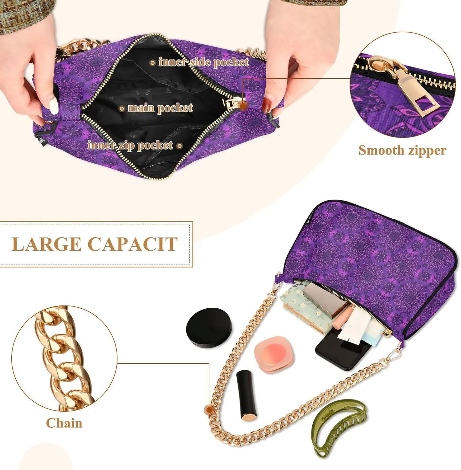 Women's Shoulder Handbags Chain Shoulder Brace for Women Bag Bohemian Print Ladies Vacation Handbags Tote Purse,Multi1