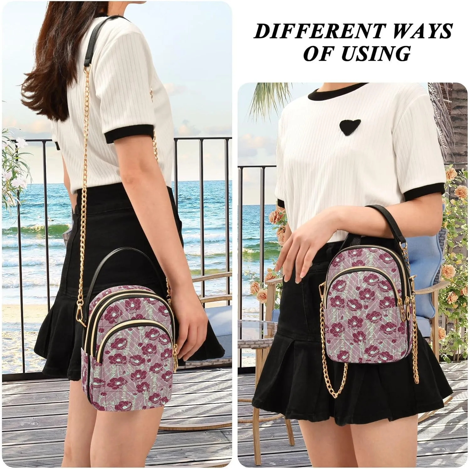 Women's Shoulder Handbags Quilted Fabric Handbags for Women Floral Print Chain Satchel Tote Bag with Zipper,Multi1