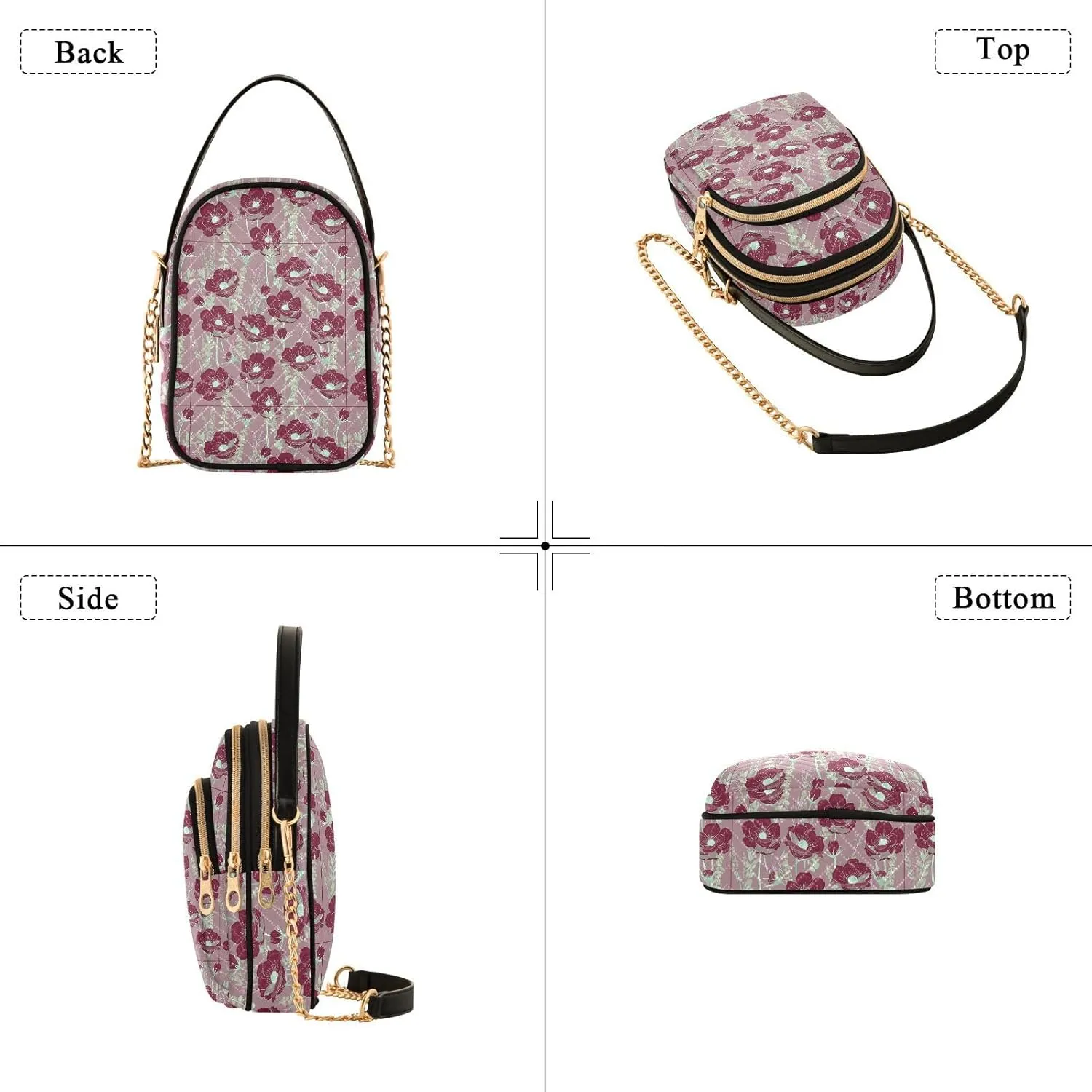 Women's Shoulder Handbags Quilted Fabric Handbags for Women Floral Print Chain Satchel Tote Bag with Zipper,Multi1