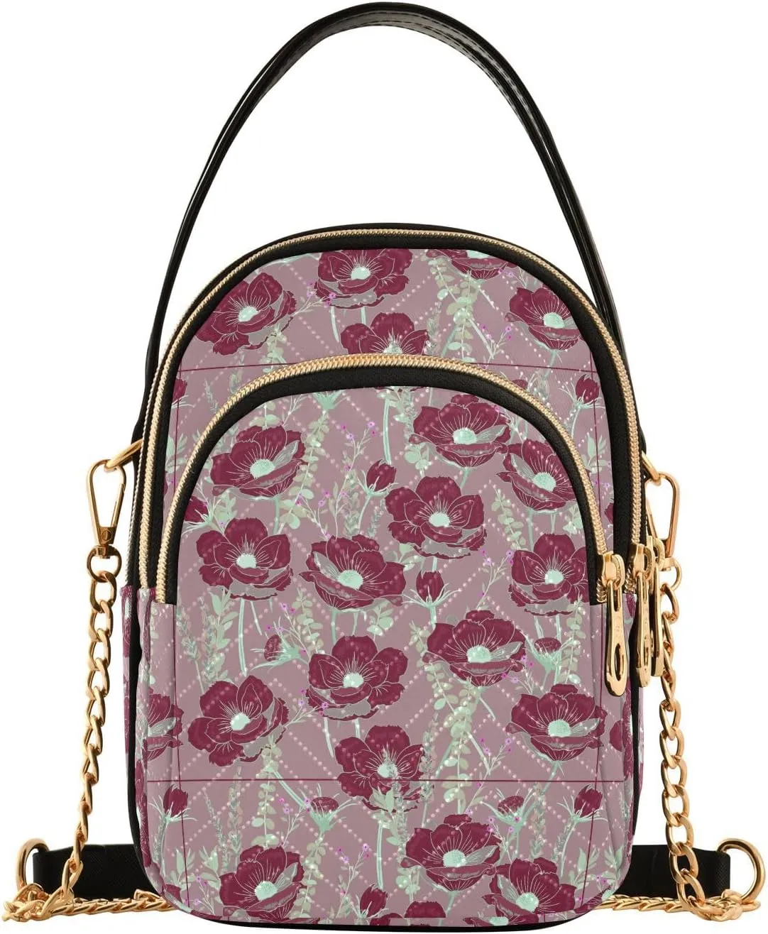 Women's Shoulder Handbags Quilted Fabric Handbags for Women Floral Print Chain Satchel Tote Bag with Zipper,Multi1
