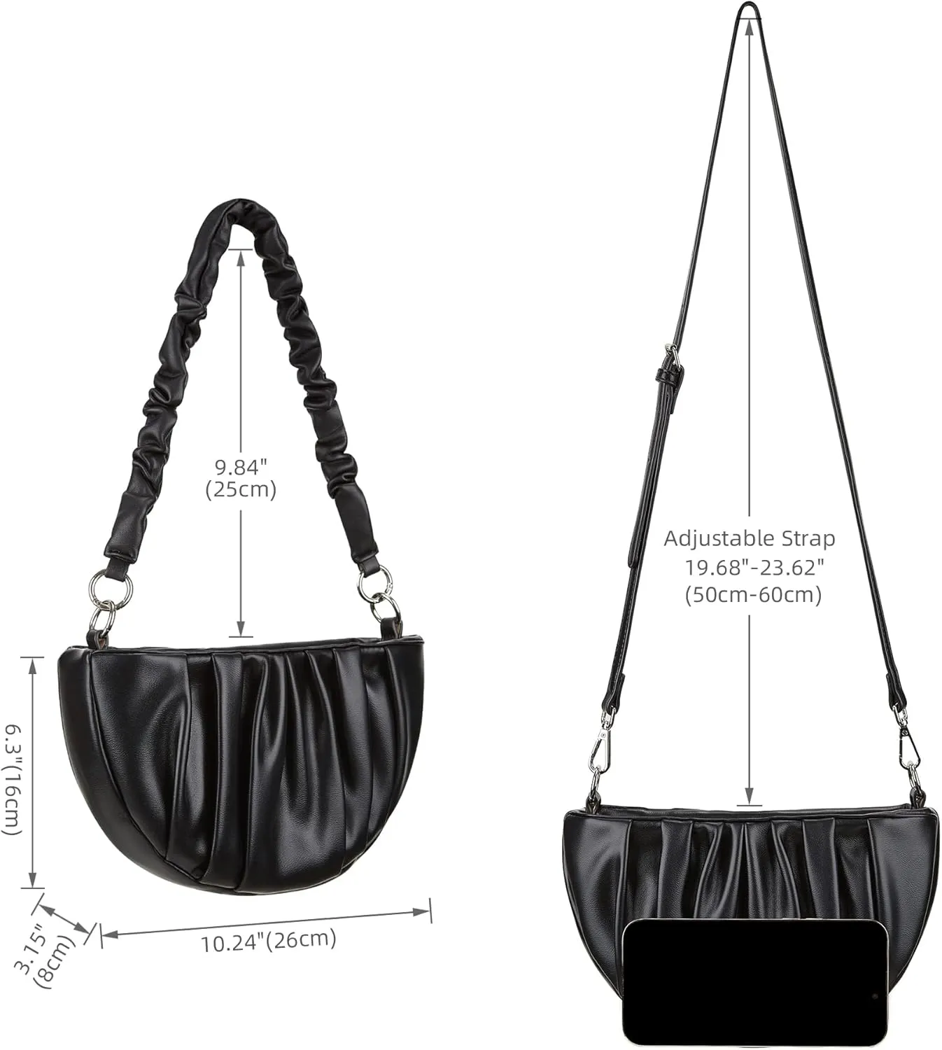 Women's Small Leather Shoulder Crossbody Bag Zipper Hobo Handbags Purse With 2 Strap