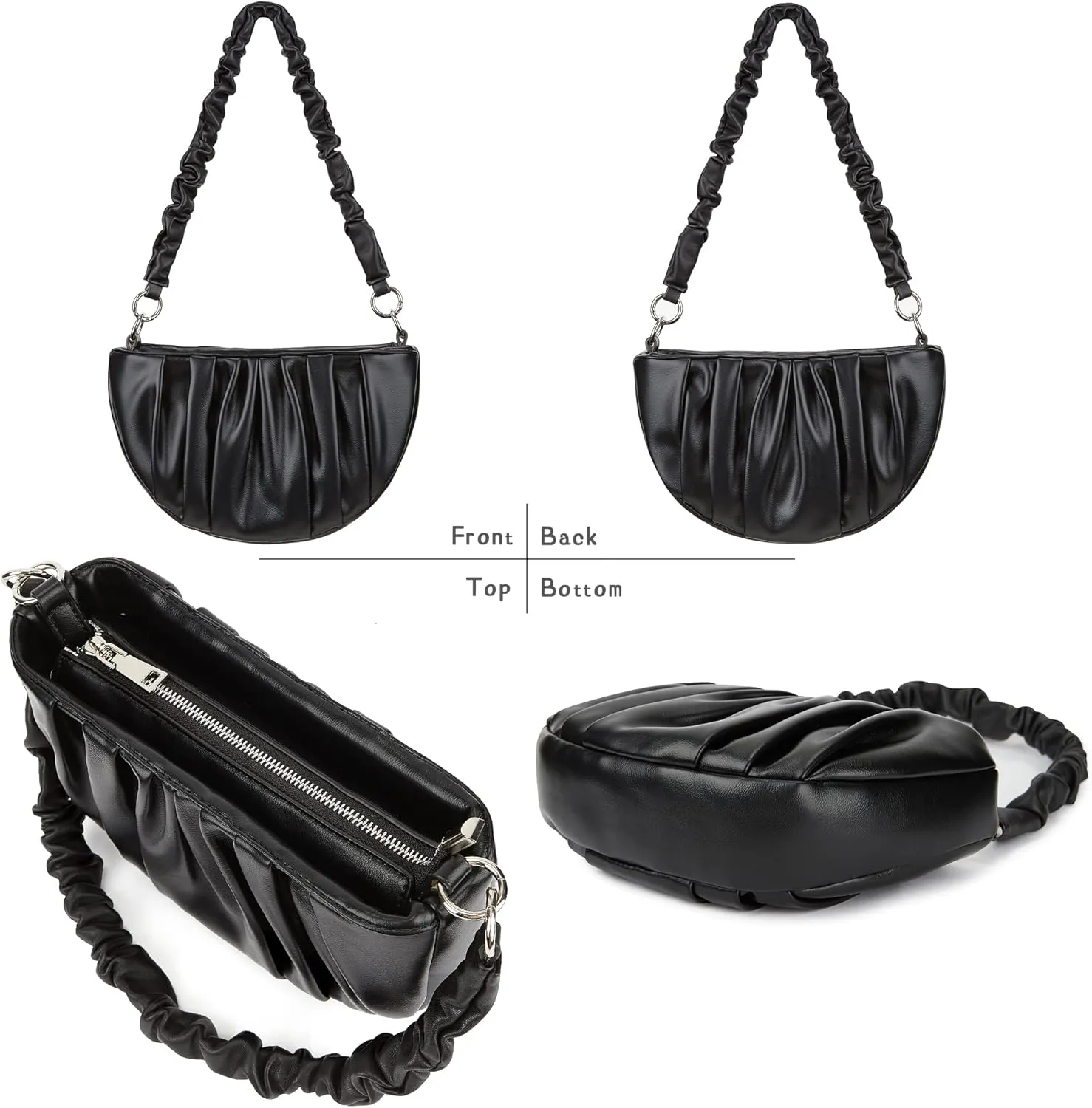 Women's Small Leather Shoulder Crossbody Bag Zipper Hobo Handbags Purse With 2 Strap
