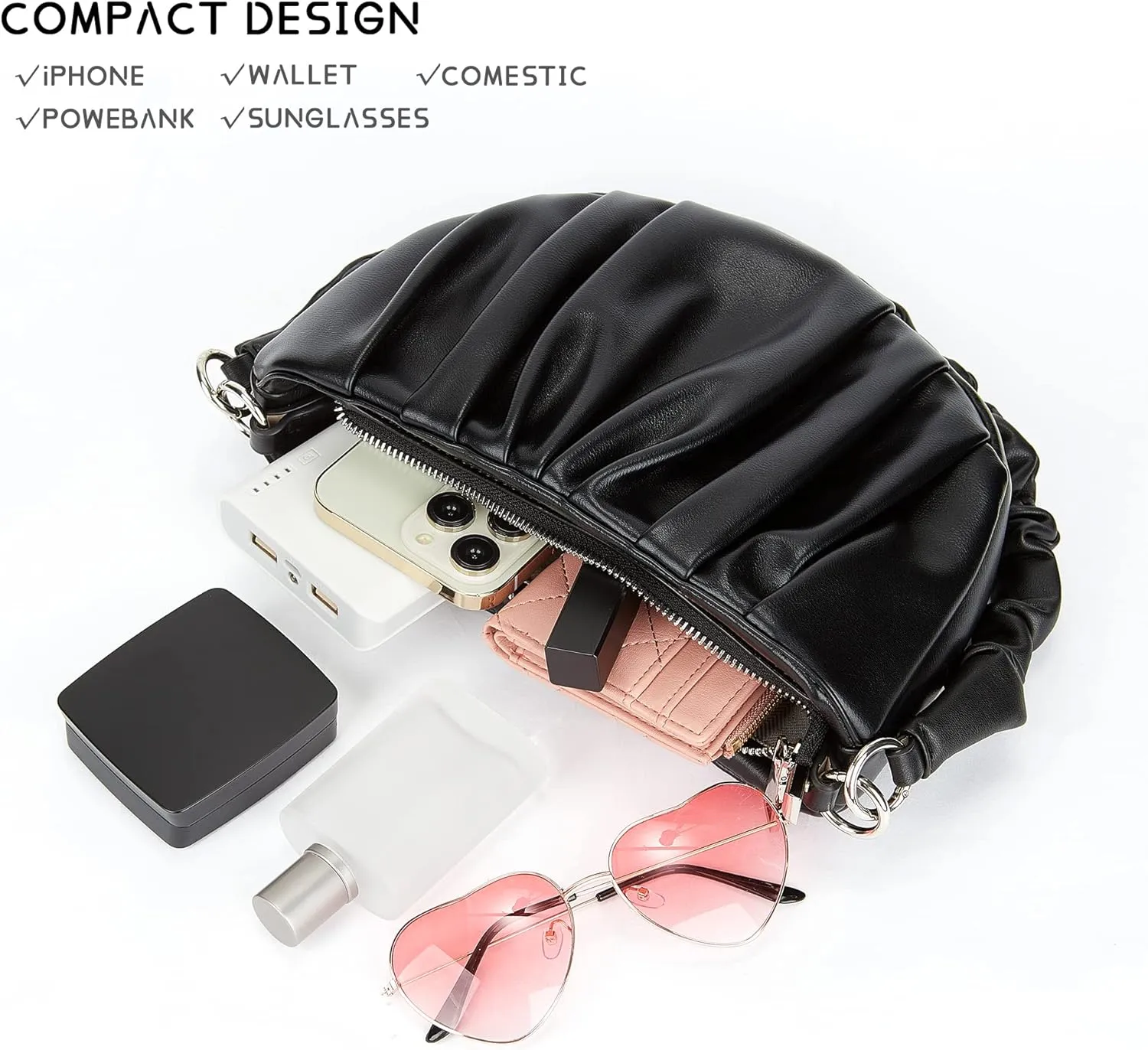 Women's Small Leather Shoulder Crossbody Bag Zipper Hobo Handbags Purse With 2 Strap