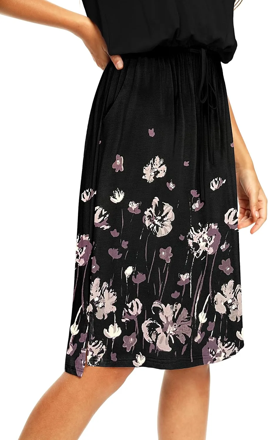 Womens Summer Hide Belly Knee Length Travel Dress Pocket 2025 Spring Short Sleeve Midi Work Casual Teacher Outfits