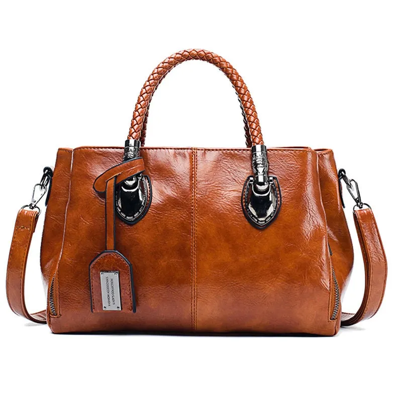 Women's Vintage Oil Wax PU Leather Luxury Handbag - "ATHENA"