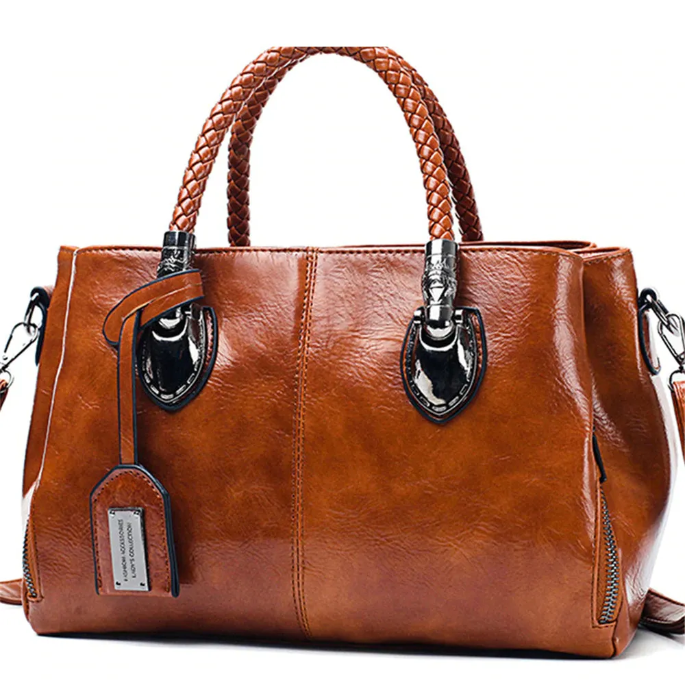 Women's Vintage Oil Wax PU Leather Luxury Handbag - "ATHENA"
