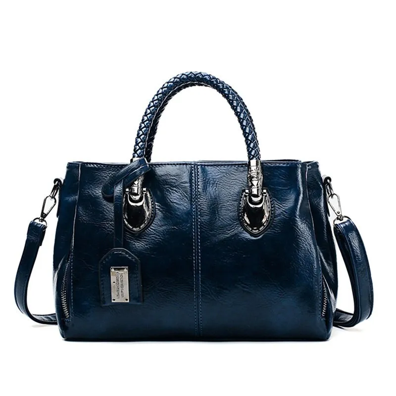 Women's Vintage Oil Wax PU Leather Luxury Handbag - "ATHENA"