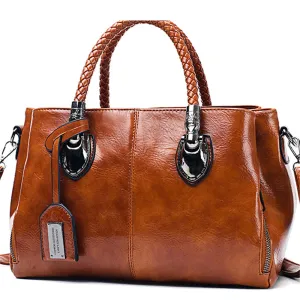 Women's Vintage Oil Wax PU Leather Luxury Handbag - "ATHENA"