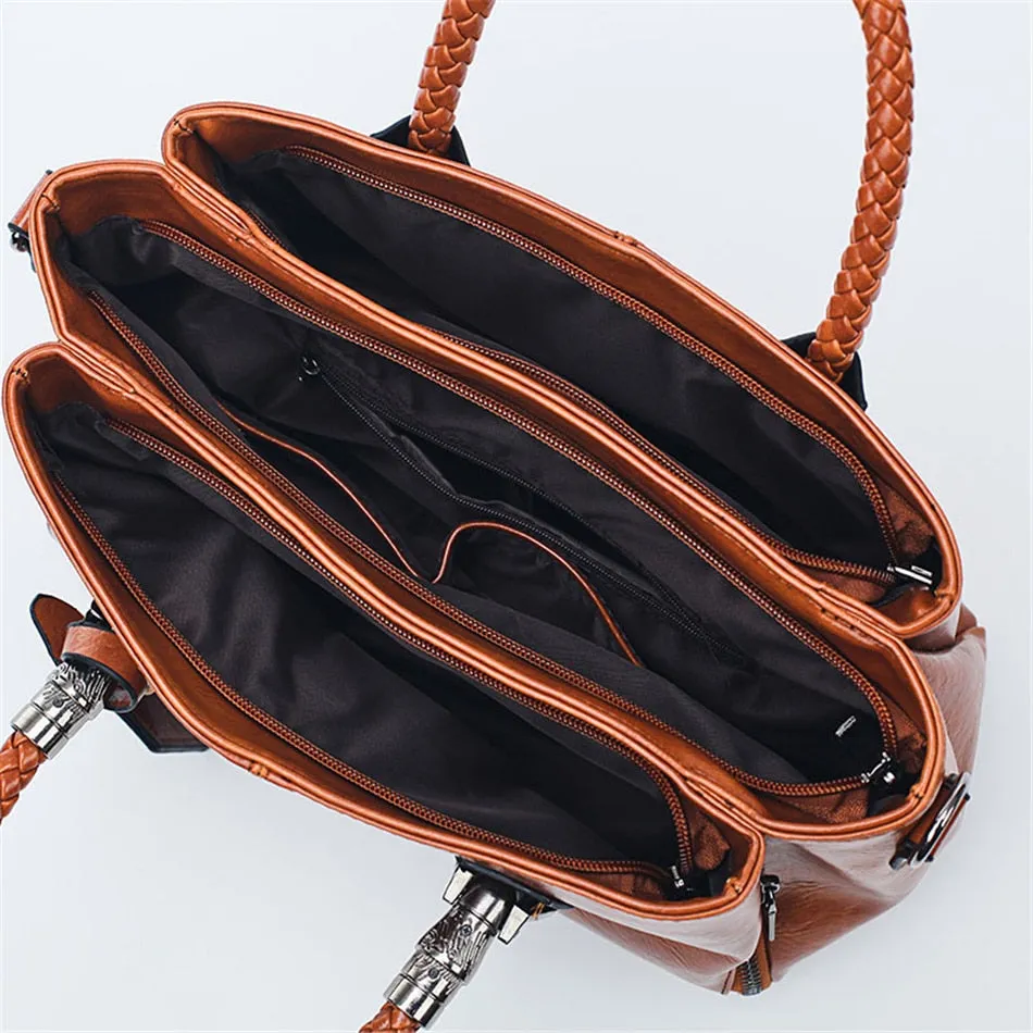 Women's Vintage Oil Wax PU Leather Luxury Handbag - "ATHENA"