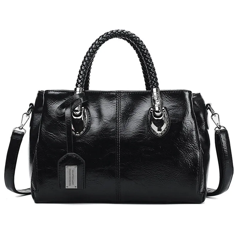 Women's Vintage Oil Wax PU Leather Luxury Handbag - "ATHENA"