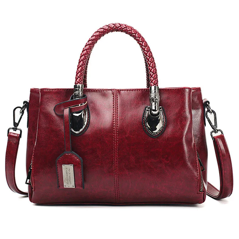 Women's Vintage Oil Wax PU Leather Luxury Handbag - "ATHENA"