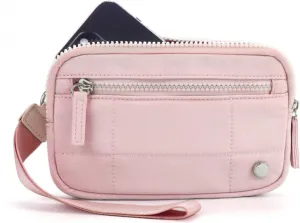 Women's Wristlet Handbags,Waterproof Nylon Quilted Keychain Wallet Clutches,Portable Zip Card Case with ID Window