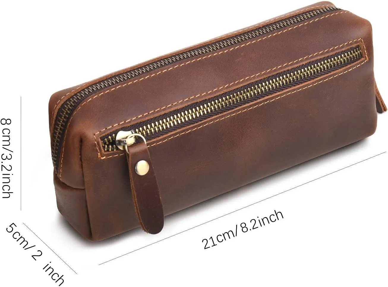 WONDERPOOL Pen Case Real Leather Pencil Pouch Markers Holder Big Capacity Bag with Side Zippered Pocket for Stationery Tool