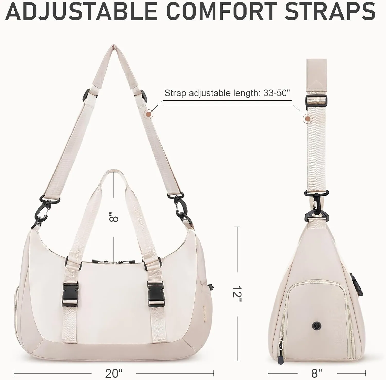 WOOMADA Gym Bag for Women with Yoga Mat Holder, Yoga Duffle Bag with Shoe Compartment, Multi-Purpose Travel, Workout, Dance, Sports Bag(Beige&Khaki)