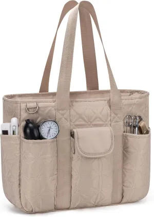 Work Tote Bag for Women with 15.6 Inch Laptop Compartment Quilted Nurse Bag for Work with Shoulder Strap