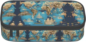 World Geography Map Pencil Case Large Capacity Pencil Pouch Pen Bag, Stationery Pouch Pen Case For Office