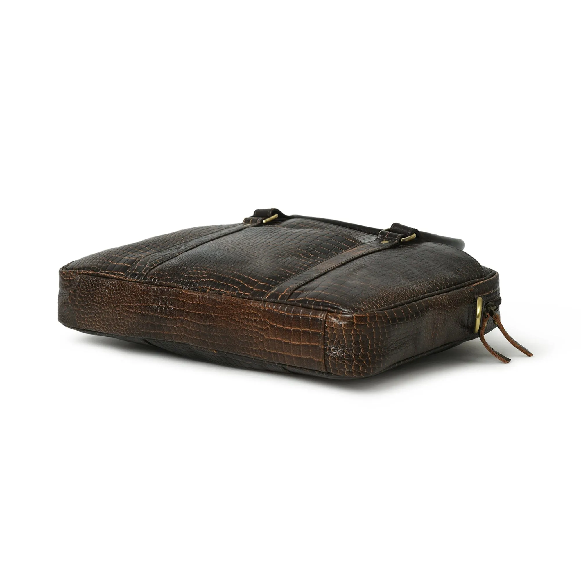 Worldwide tracking Leather Detailed Design Briefcase Croco 14"