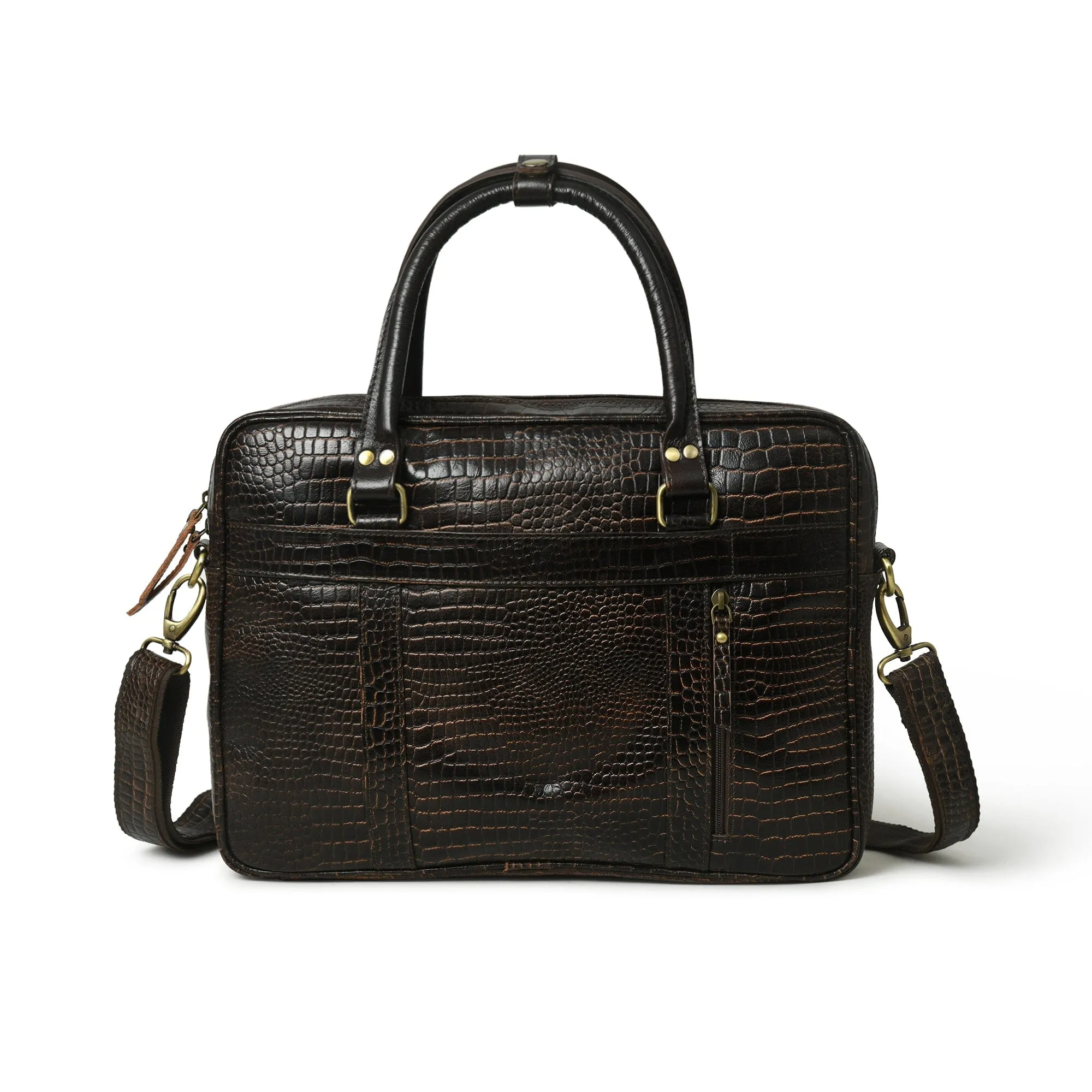 Worldwide tracking Leather Detailed Design Briefcase Croco 14"