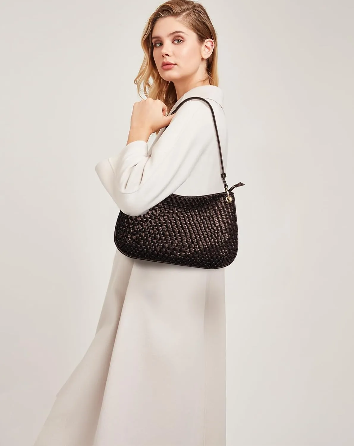 Woven Bag for Women, Small Hobo Purse, Fashion Shoulder Tote, PU Leather Handmade
