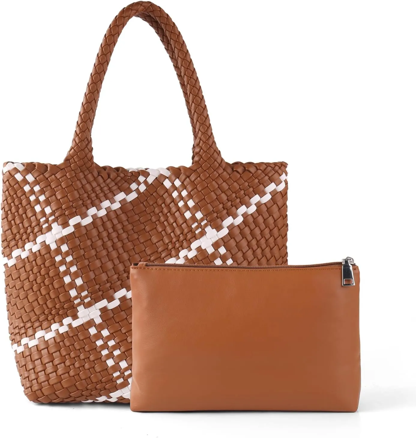 Woven Leather Tote Handbag for Women with Purse,Large Soft Hobo Shoulder Bag,Handmade Bag, Beach Underarm Bag