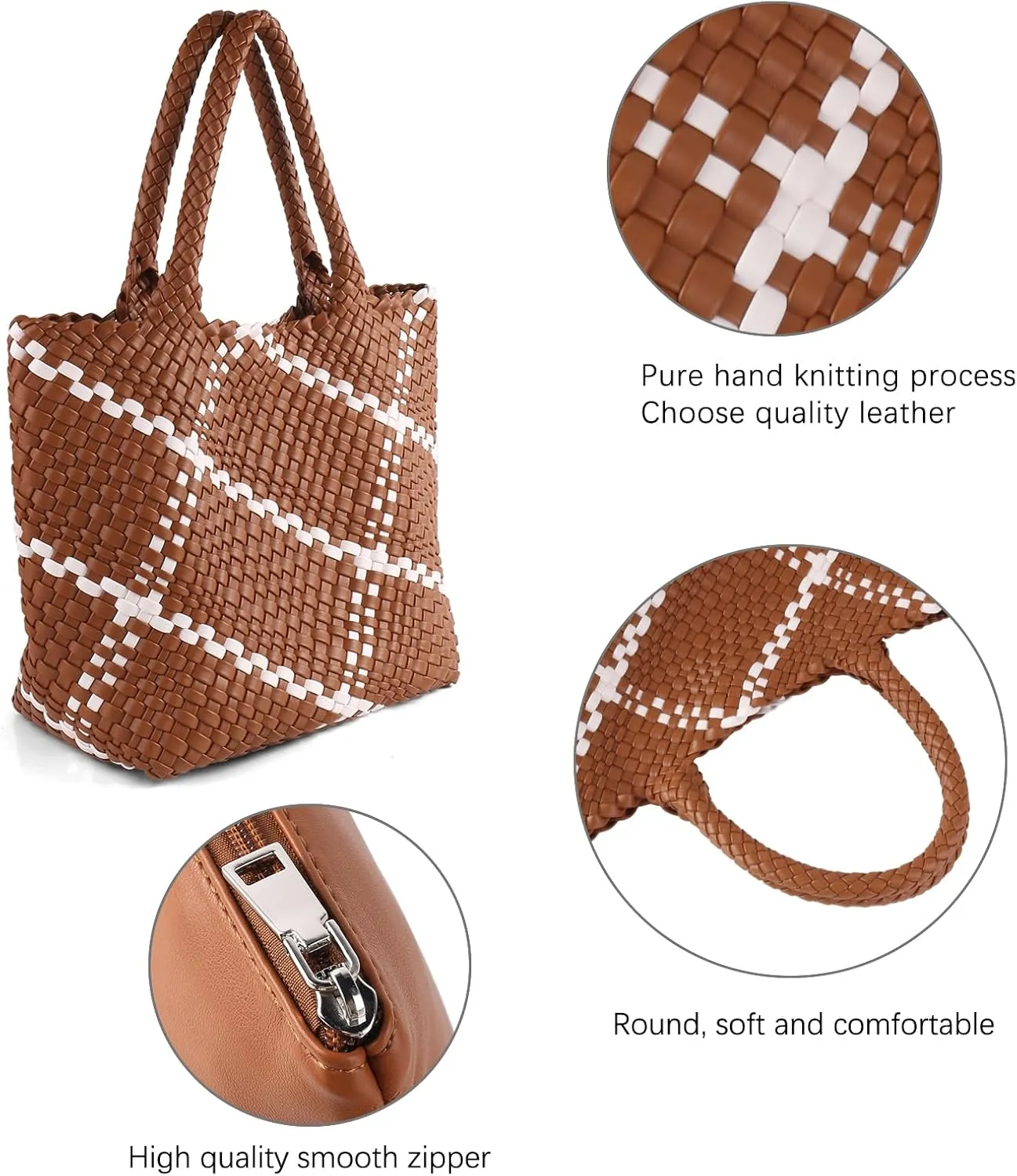 Woven Leather Tote Handbag for Women with Purse,Large Soft Hobo Shoulder Bag,Handmade Bag, Beach Underarm Bag