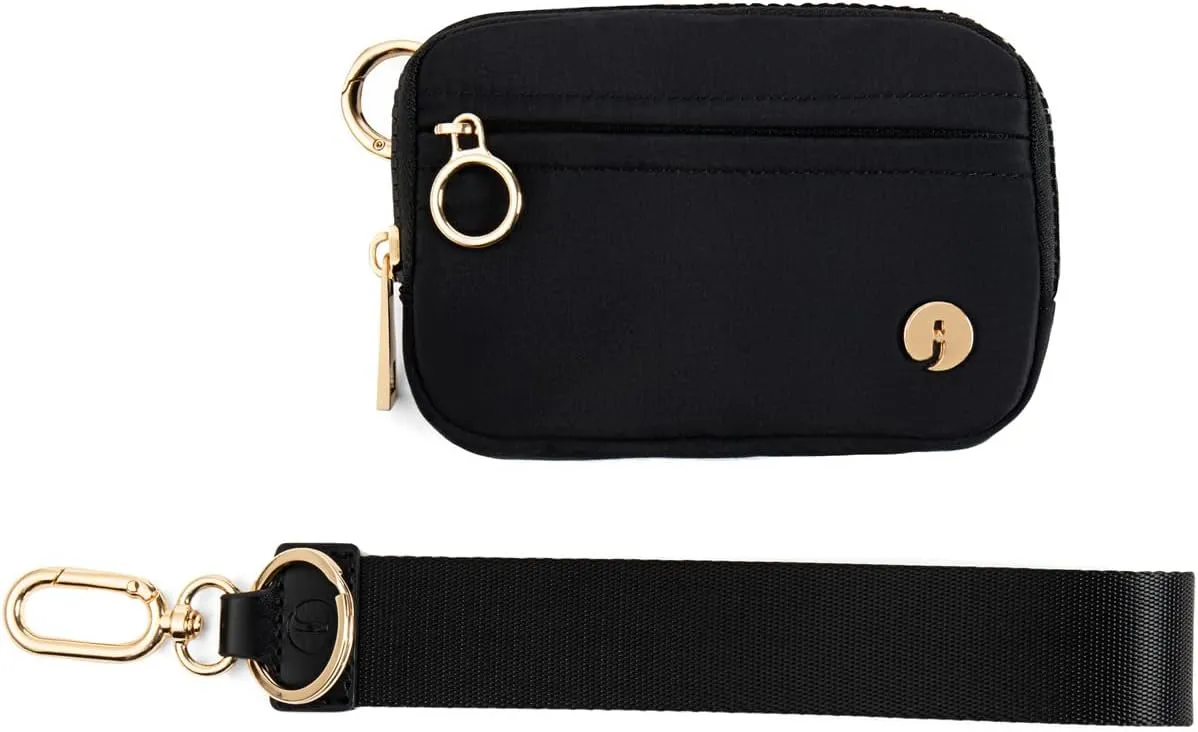 Wristlet Keychain Wallets for Women RFID Blocking Credit Card Holder Small Zipper Coin Purse Change Pouch with ID Window and Detachable Wrist Strap Black