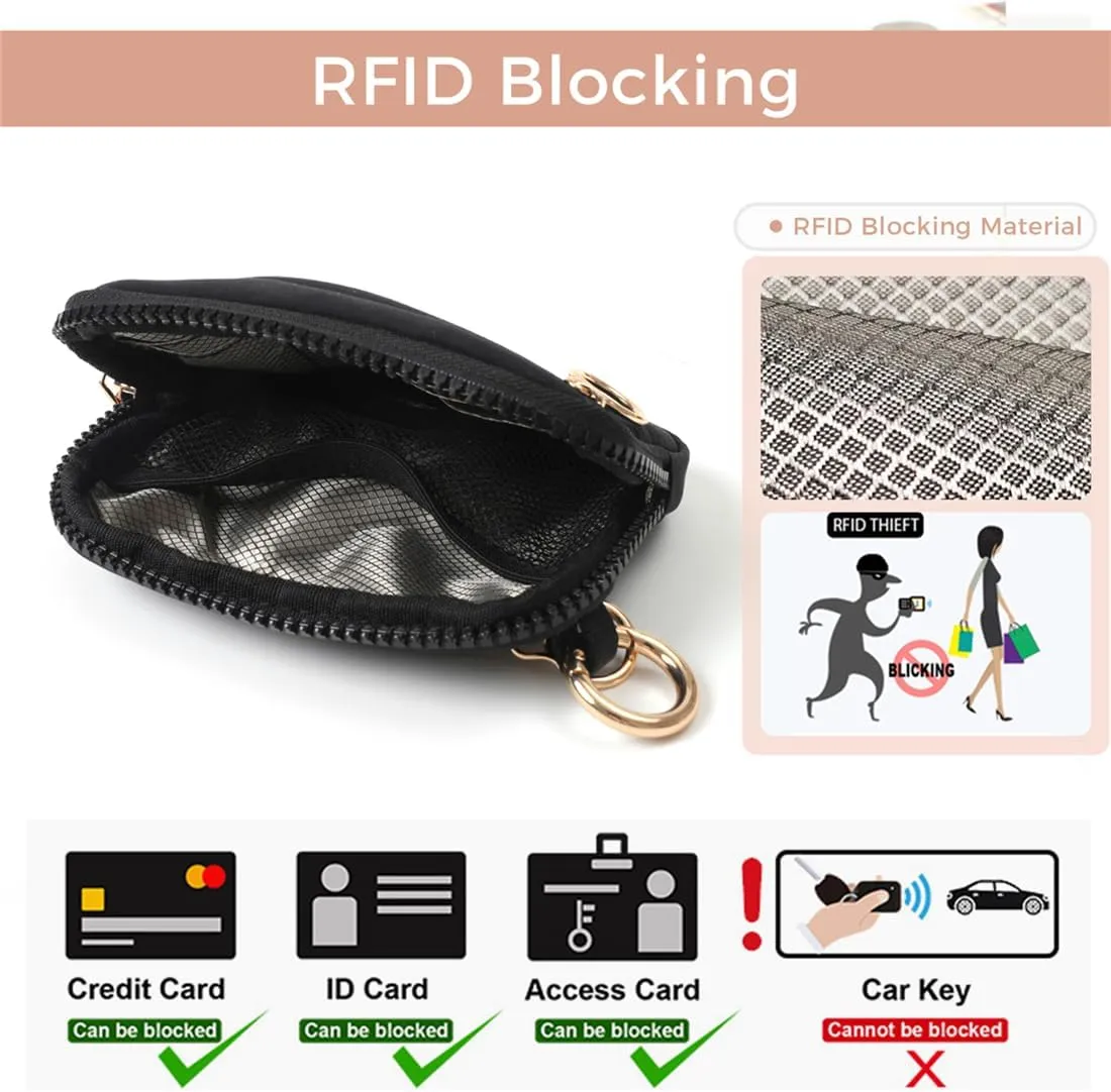 Wristlet Keychain Wallets for Women RFID Blocking Credit Card Holder Small Zipper Coin Purse Change Pouch with ID Window and Detachable Wrist Strap Black