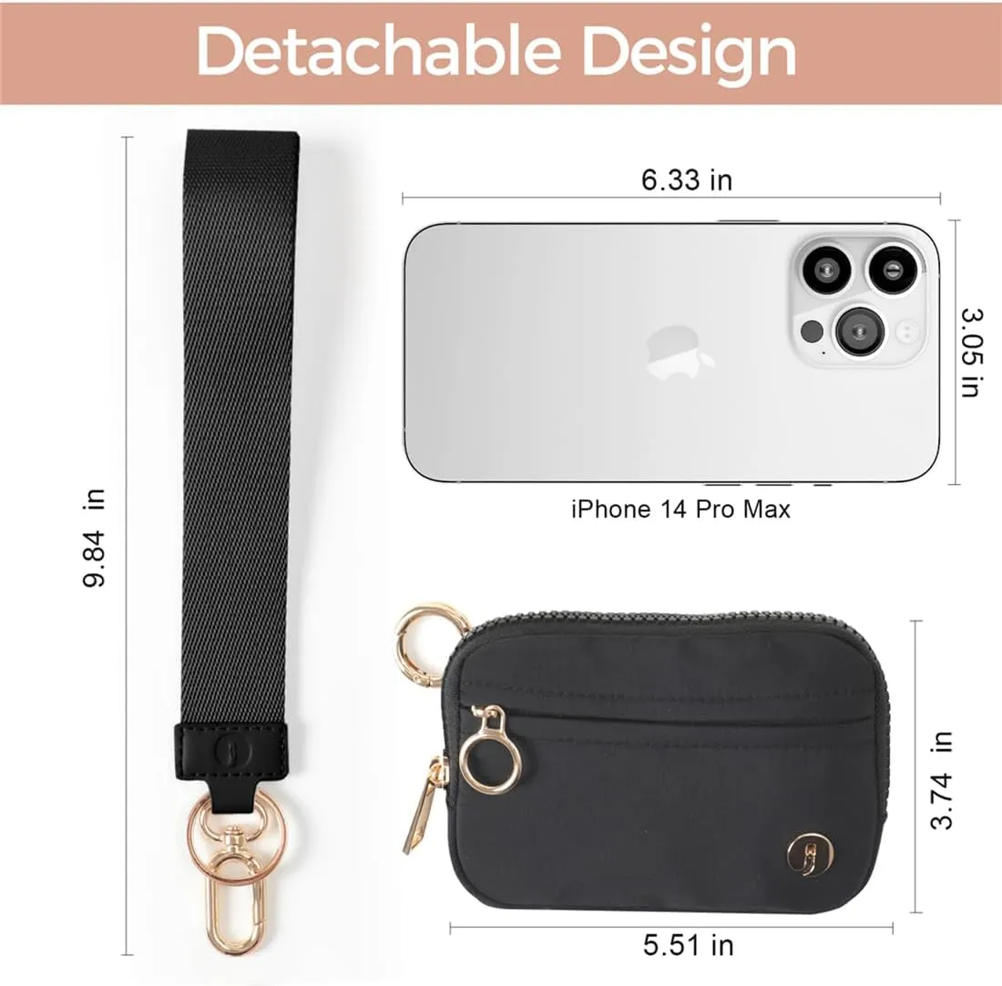 Wristlet Keychain Wallets for Women RFID Blocking Credit Card Holder Small Zipper Coin Purse Change Pouch with ID Window and Detachable Wrist Strap Black