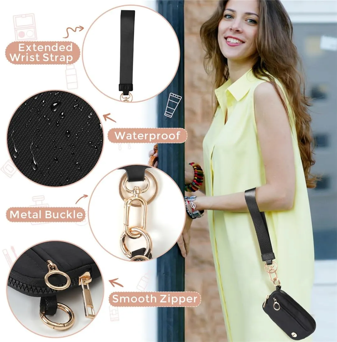 Wristlet Keychain Wallets for Women RFID Blocking Credit Card Holder Small Zipper Coin Purse Change Pouch with ID Window and Detachable Wrist Strap Black