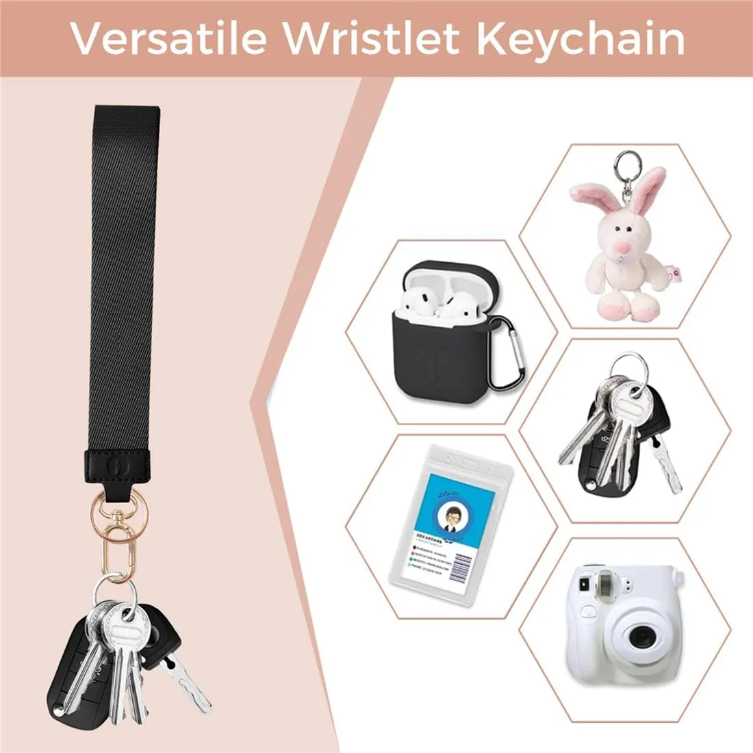 Wristlet Keychain Wallets for Women RFID Blocking Credit Card Holder Small Zipper Coin Purse Change Pouch with ID Window and Detachable Wrist Strap Black