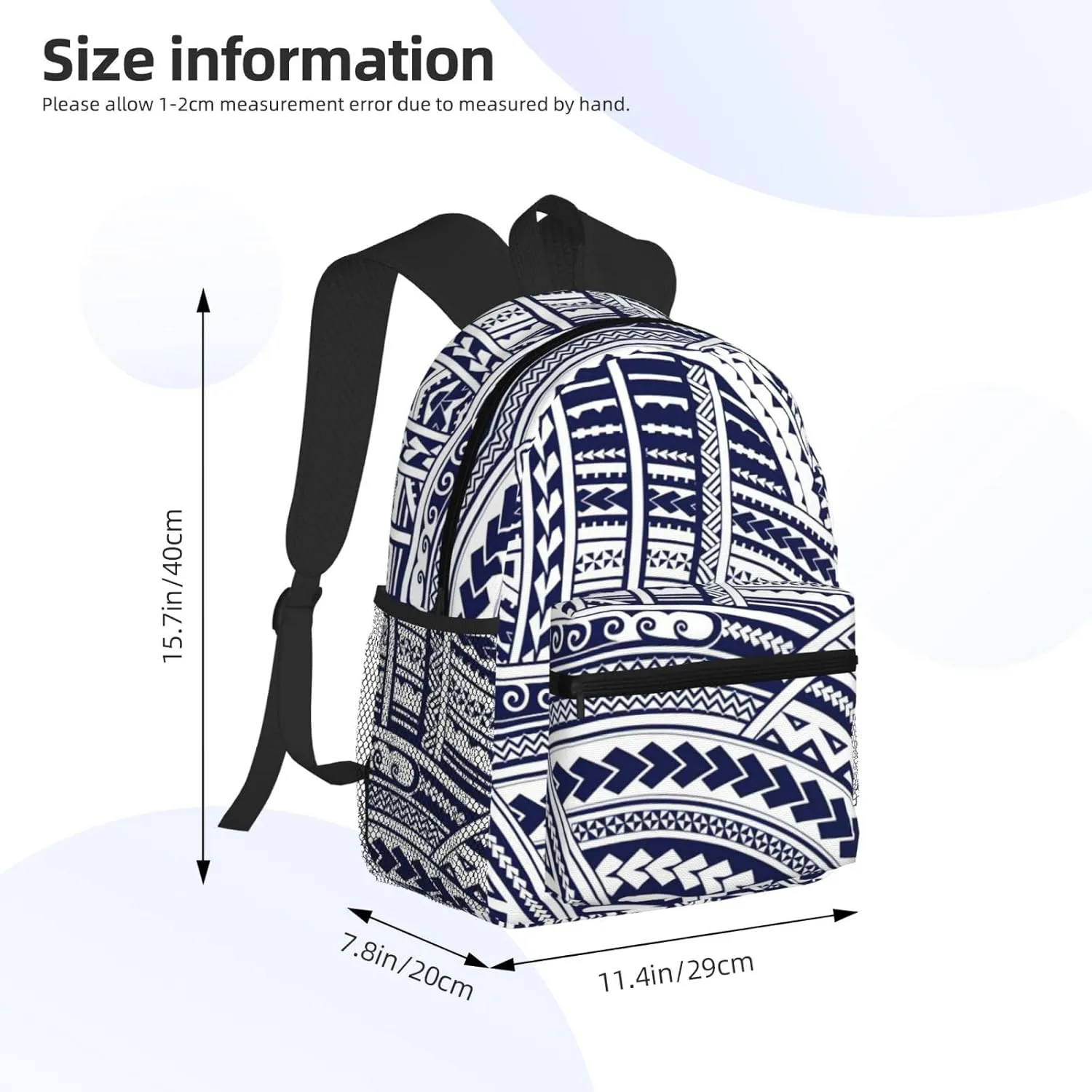 WURTON Blue Polynesian Maori Tribal Pattern Print Backpacks Casual,Pacious Compartments,Work,Travel,Outdoor Activities Unisex Daypacks