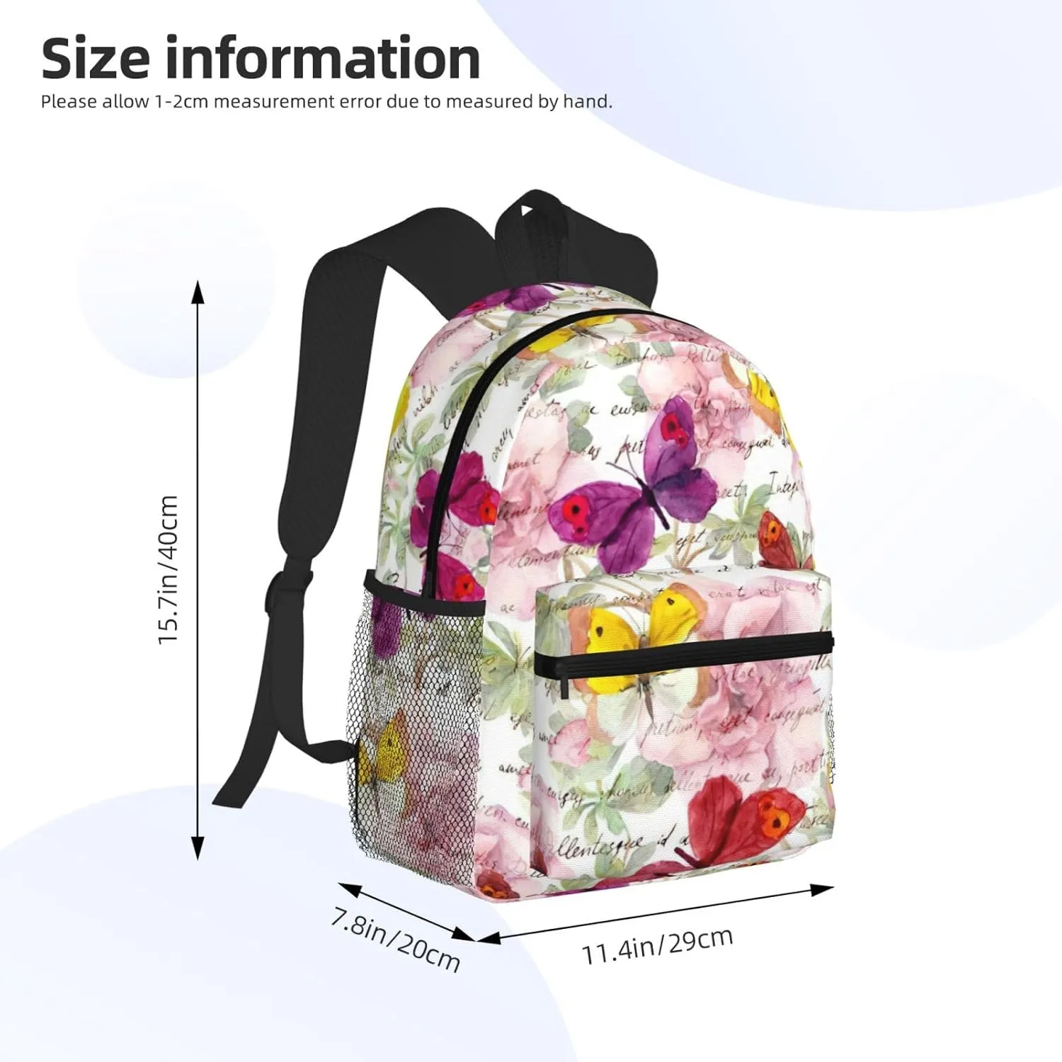 WURTON Butterfly Print Backpacks Casual,Pacious Compartments,Work,Travel,Outdoor Activities Unisex Daypacks