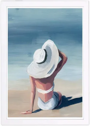 Wynwood Studio Fashion and Glam Framed Wall Art Prints 'Sun Kissed' Swimsuit Home Décor, 13" x 19", Blue, White