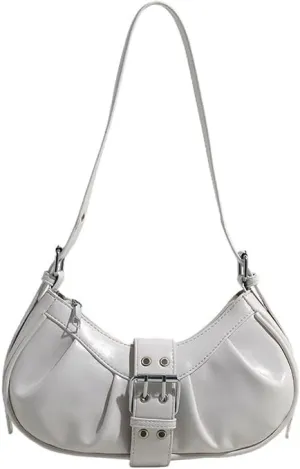 Y2k Shoulder Bag for Women Half Moon Bag Rivet Punk Hobo Purse Buckle Underarm Purses and Handbags