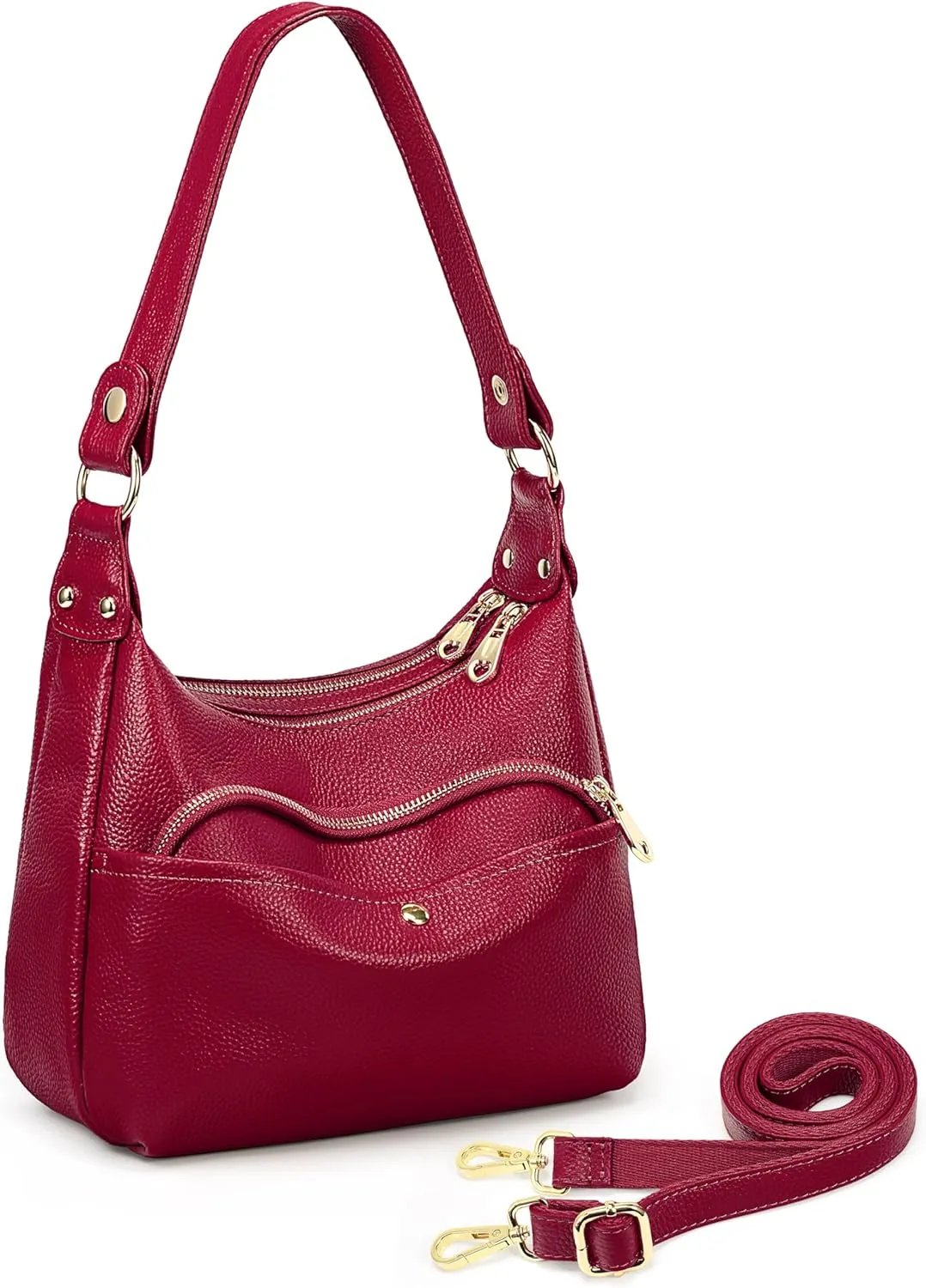 YALUXE Genuine Cowhide Leather Shoulder Bag Dual Zip Compartments Multi Pockets Fashion Handbags and Purses for Women