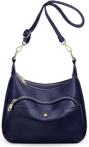 YALUXE Genuine Cowhide Leather Shoulder Bag Dual Zip Compartments Multi Pockets Fashion Handbags and Purses for Women